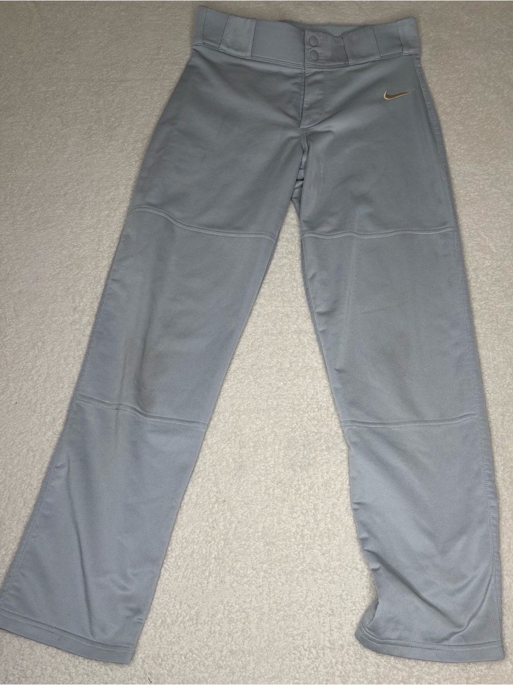 Nike Kids Light Gray Athletic Joggers with Gold Swoosh